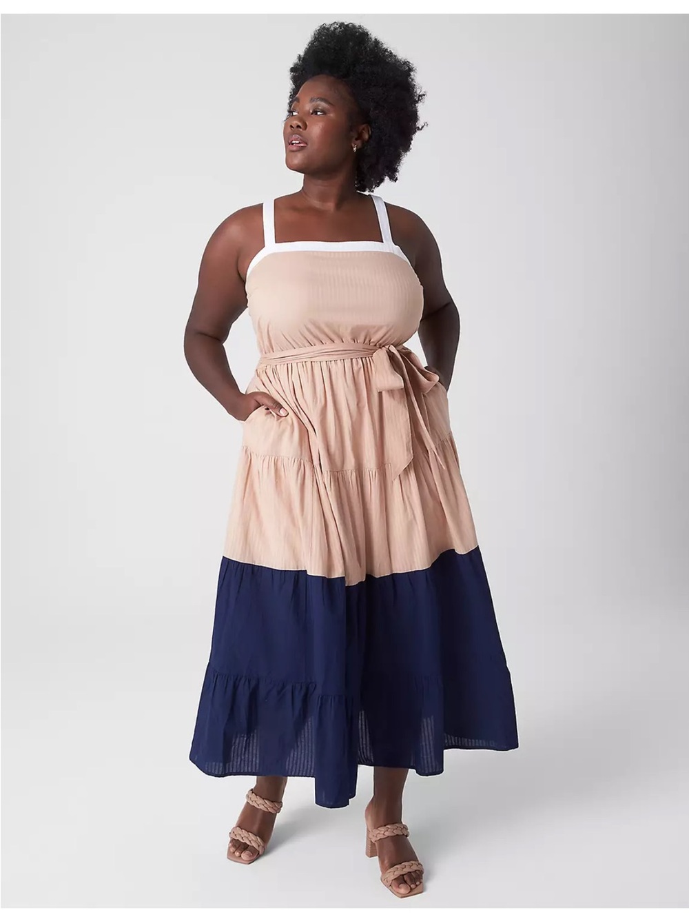 Lane Bryant Beige and Navy Colorblock Maxi Dress